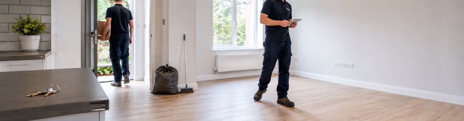 An emptied rental property being swept out ready to re-let