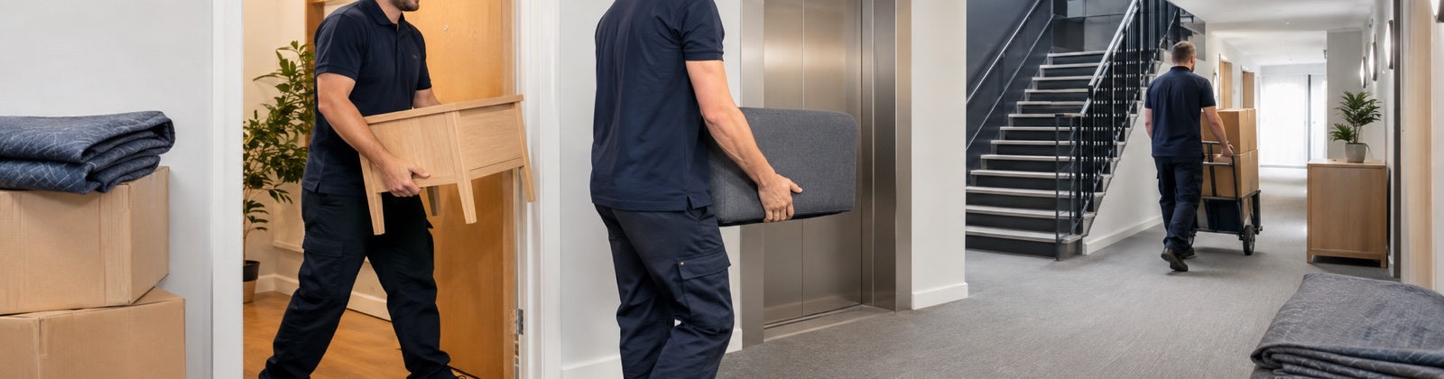 The clearance team working through the rooms of a flat