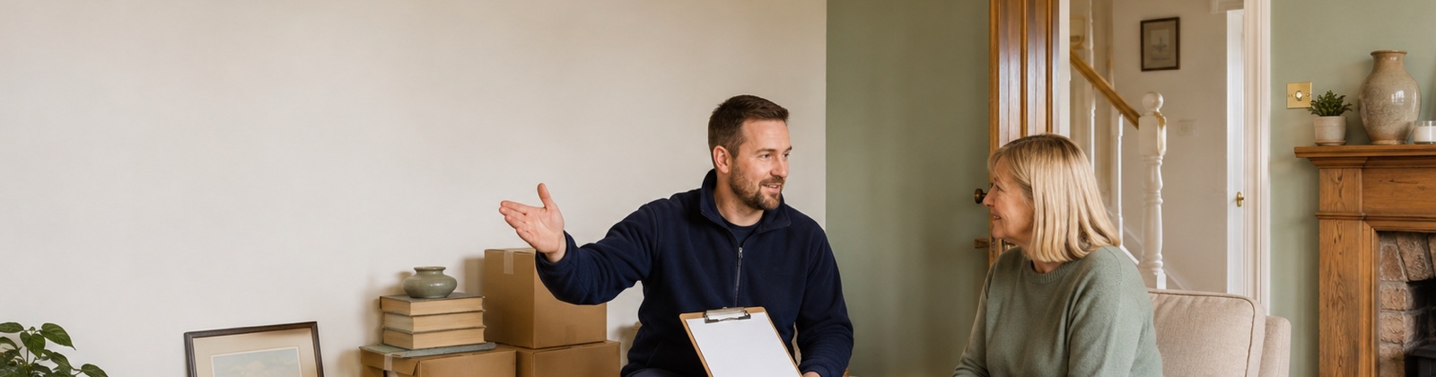 Going through paperwork at a kitchen table before quoting a probate clearance